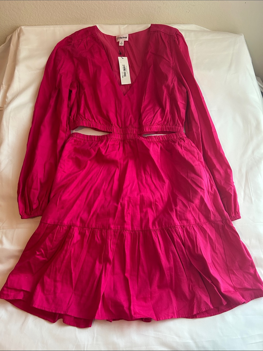 Pink Magenta Long Sleeve Cutout Tiered Mini Dress